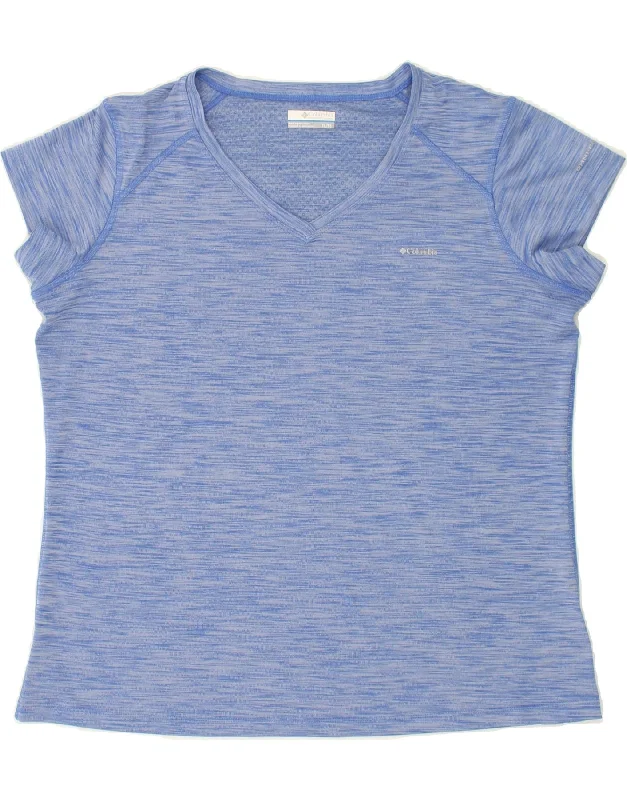 COLUMBIA Womens Tall T-Shirt Top UK 18 XL Blue Flecked Polyester Chenille Fabric Brocade Fabric Lace Fabric