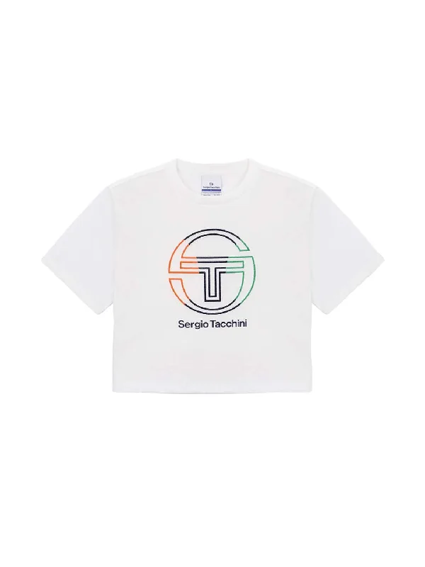Daily Tuft Big Logo Crop T-Shirt- Off White Solid Color Striped Floral