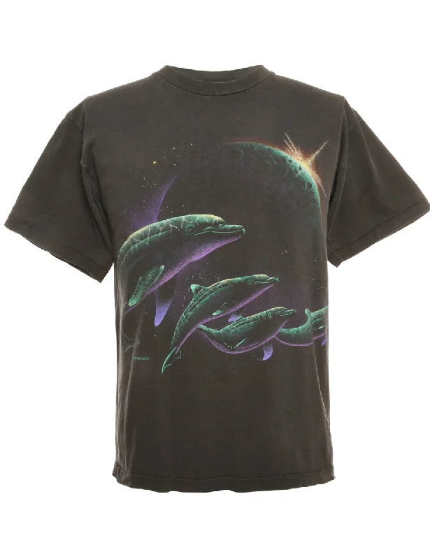 Dark Grey Animal T-shirt - M Print Jacquard Patchwork
