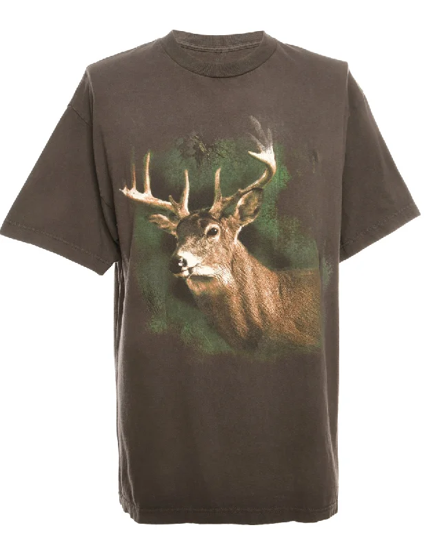 Dark Grey Animal T-shirt - M Asymmetrical Pockets Print