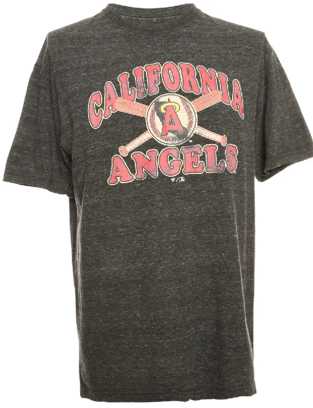 Dark Grey California Angles Printed T-shirt - M Notch Collar Peter Pan Collar Cowl Neck