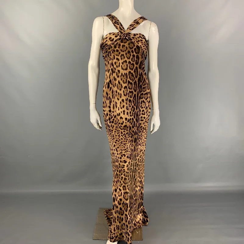 DOLCE & GABBANA Size 10 Brown & Beige Animal Print Satin Column Long Gown
