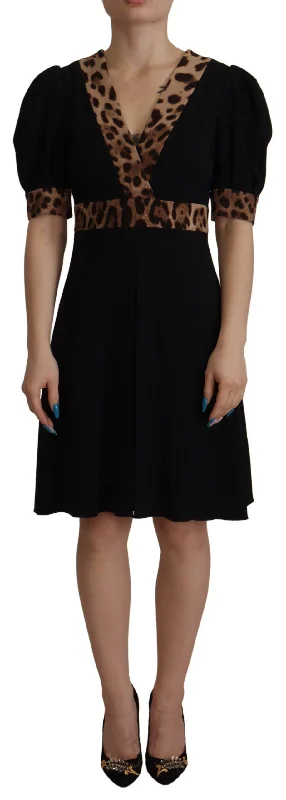 Elegant Black V-neck A-line Dress
