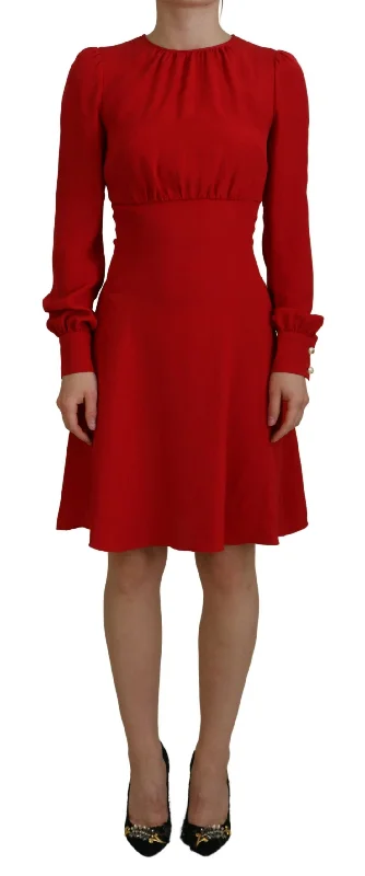 Elegant Red Silk A-line Knee Length Dress