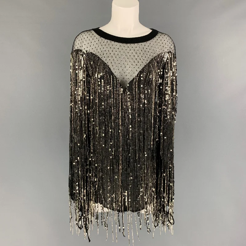 FAITH CONNEXION Size XS Black Gold Viscose Sequined Crew-Neck Dress Top