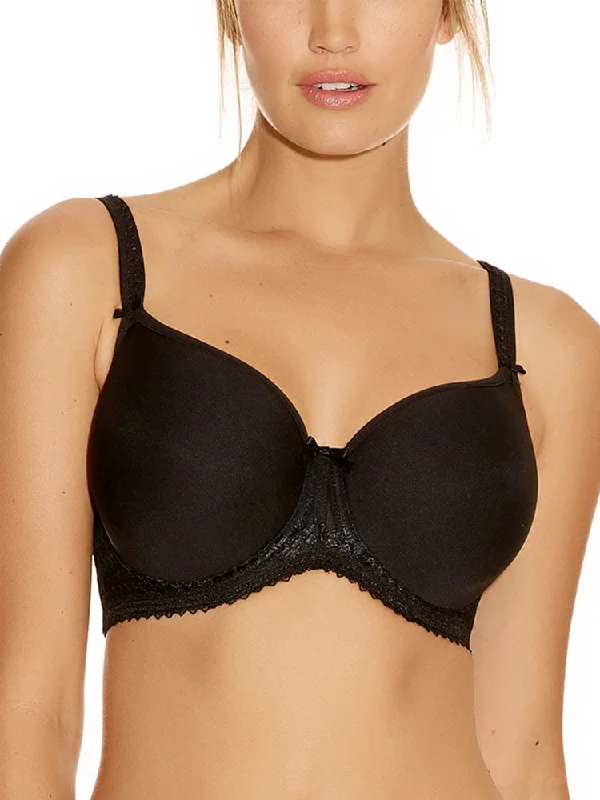 Rebecca Moulded T-Shirt Bra - Black Ribbed T-Shirt High Neck Heavyweight