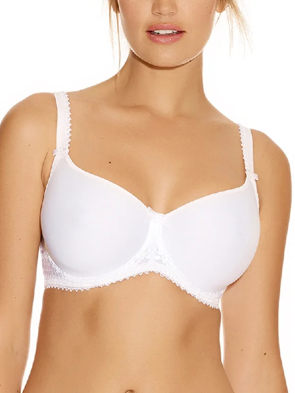 Rebecca Moulded T-Shirt Bra - White Notch Collar Peter Pan Collar Cowl Neck