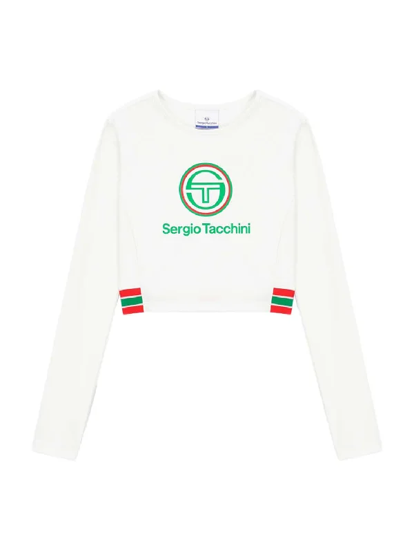 Flag Ribbed Long Sleeve Crop Tee- Off White Anti-Pilling Machine Wash Handmade