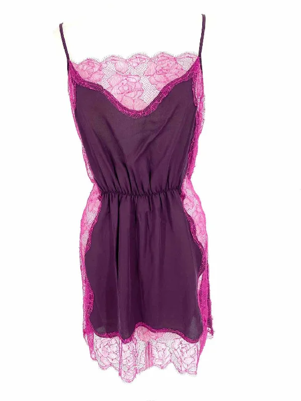 fleur du mal Women's Plum Slip Silk Lace Size S Dress