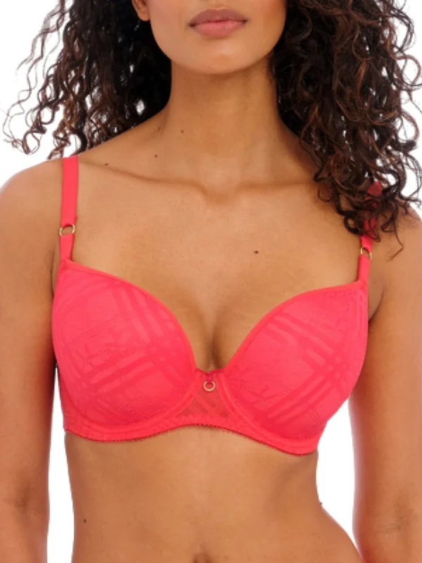 Fatale Moulded Plunge T-Shirt Bra - Chilli Red Asymmetrical Pockets Print
