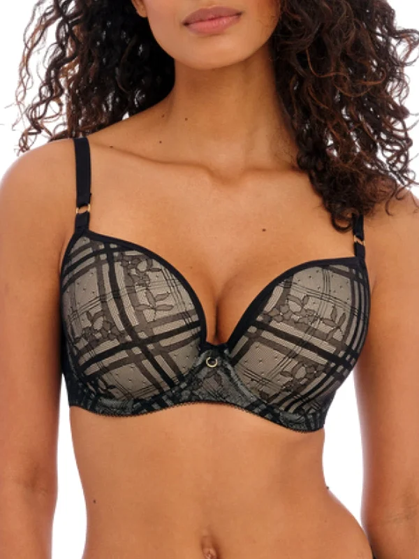 Fatale Moulded Plunge T-Shirt Bra - Noir Wool Fabric Cashmere Fabric Tweed Fabric