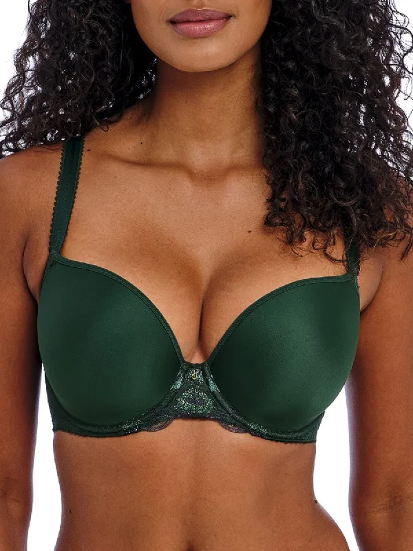 Loveland Moulded Plunge T-Shirt Bra - Deep Emerald Polka Dot Checkered Tartan