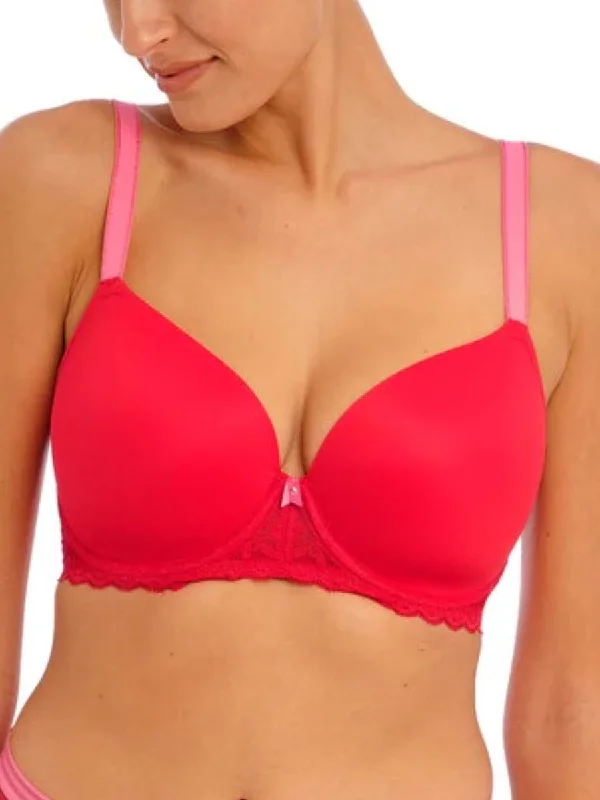 Offbeat Moulded Demi T-Shirt Bra - Chilli Red Rayon Velvet Corduroy