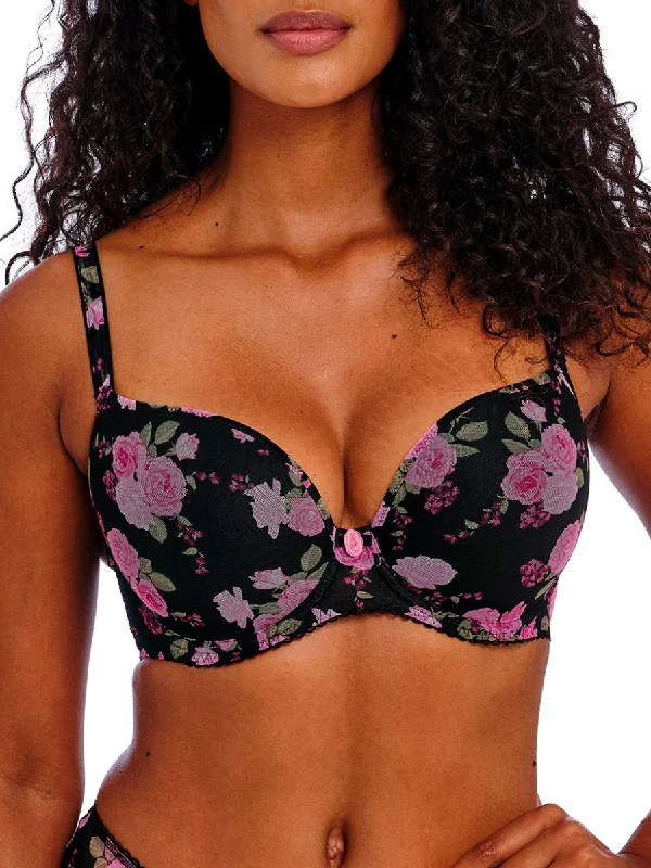 Rose Blossom Moulded Plunge T-Shirt Bra - Black Rose Chenille Fabric Brocade Fabric Lace Fabric Rose Blossom Moulded Plunge T-Shirt Bra - Black Rose Chenille Fabric Brocade Fabric Lace Fabric