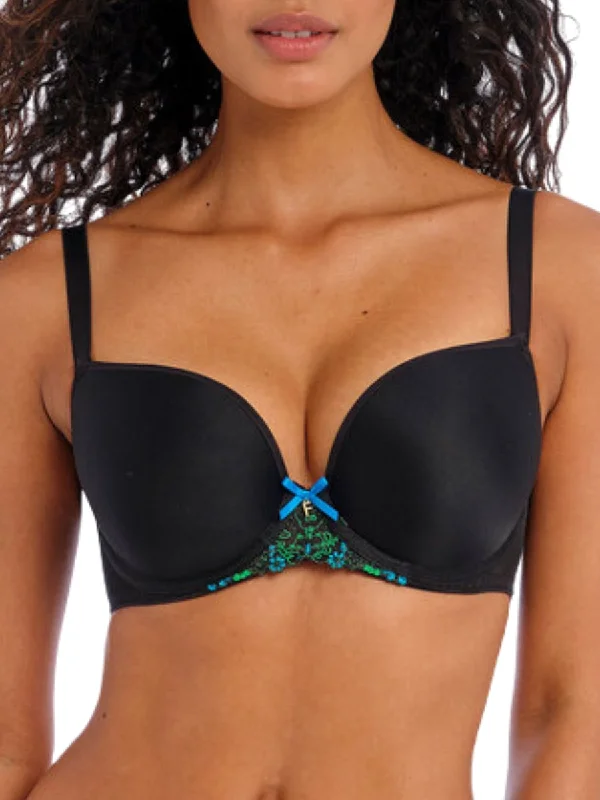 Show-off Moulded Plunge T-Shirt Bra - Black Beaded Sequined Faux Fur