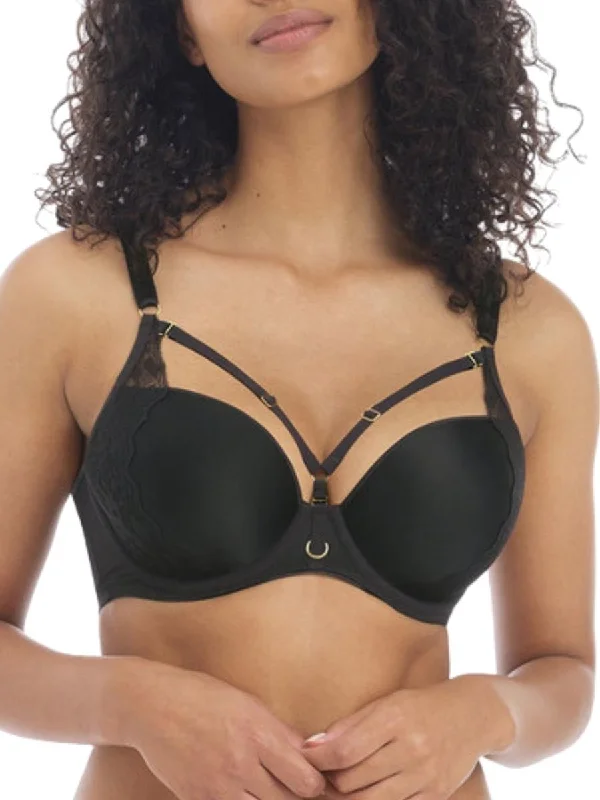 Temptress T-Shirt Bra - Black Houndstooth Herringbone Solid