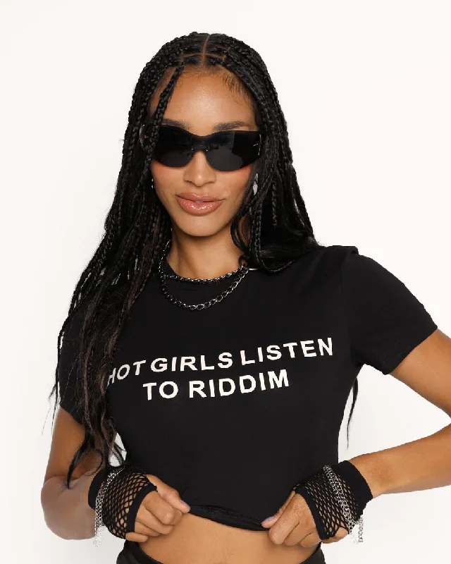 Hot Girls Listen to Riddim Cropped Tee Satin Blend Silk Blend Wool Blend