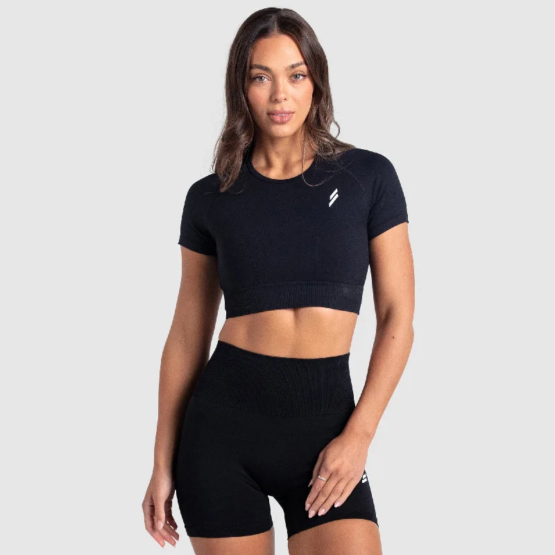 Hyperflex 2 Cropped Tee - Black Lace Blend Ribbed Blend Corduroy Blend