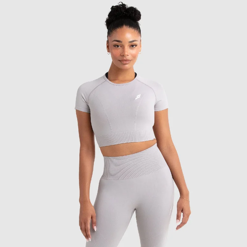 Hyperflex 2 Cropped Tee - Light Grey Solid Print Embellished