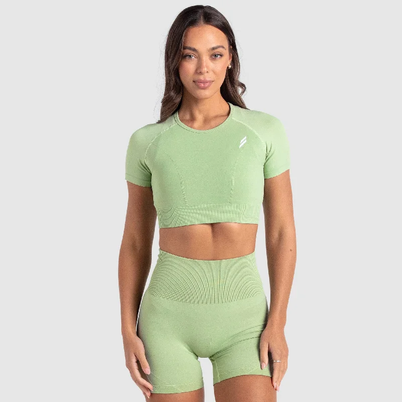 Hyperflex 2 Cropped Tee - Pastel Green Zippered Front Buttoned Front Snap Front
