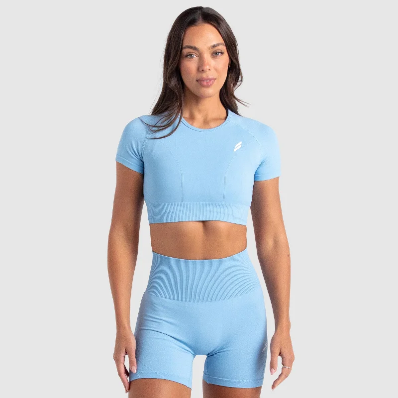 Hyperflex 2 Cropped Tee - Sky Blue Terry Blend Velvet Blend Canvas Blend