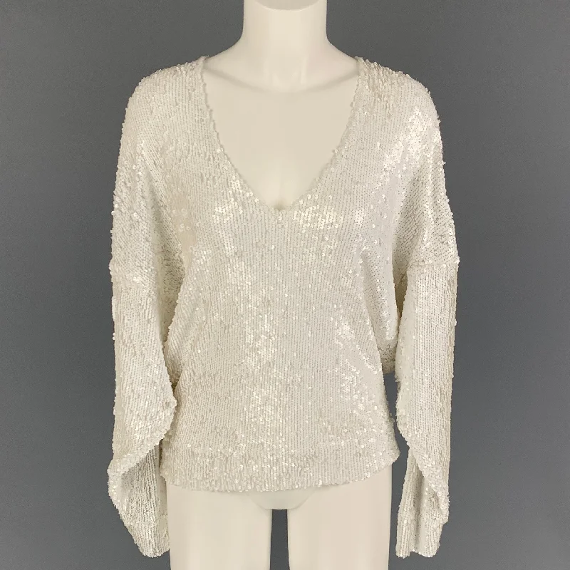 IRO Size S White Nylon Sequined V-Neck Dress Top