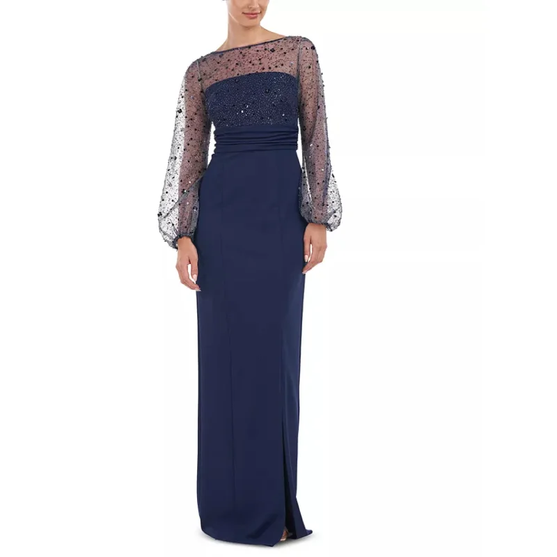 JS COLLECTION -  Embellished Mesh Balloon-Sleeve Gown