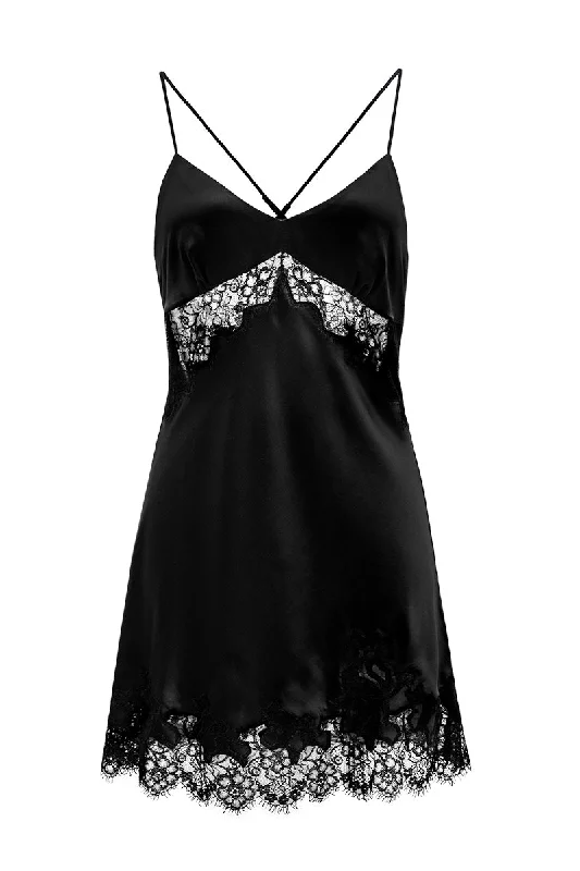 LATICA LACE-TRIMMED SLIP DRESS IN BLACK