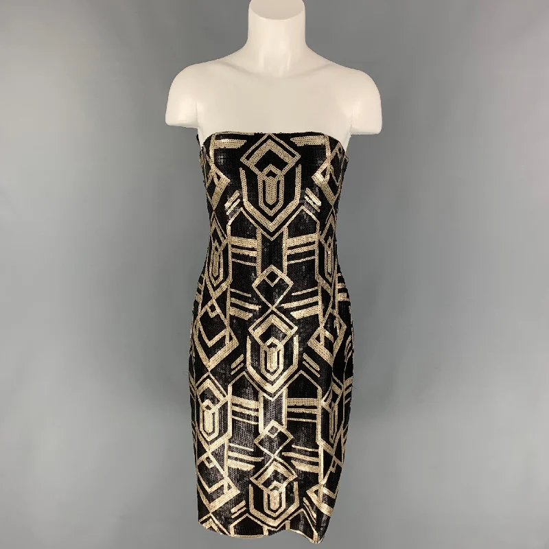 LAUREN by RALPH LAUREN EVENING Size 8 Silver & Black Sequined Polyester A-Line Knee-Length Dress