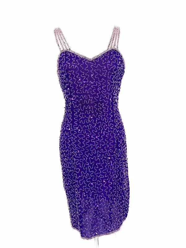 Lawrence Kogar Women's Purple Short Silk Beaded Size P Dress