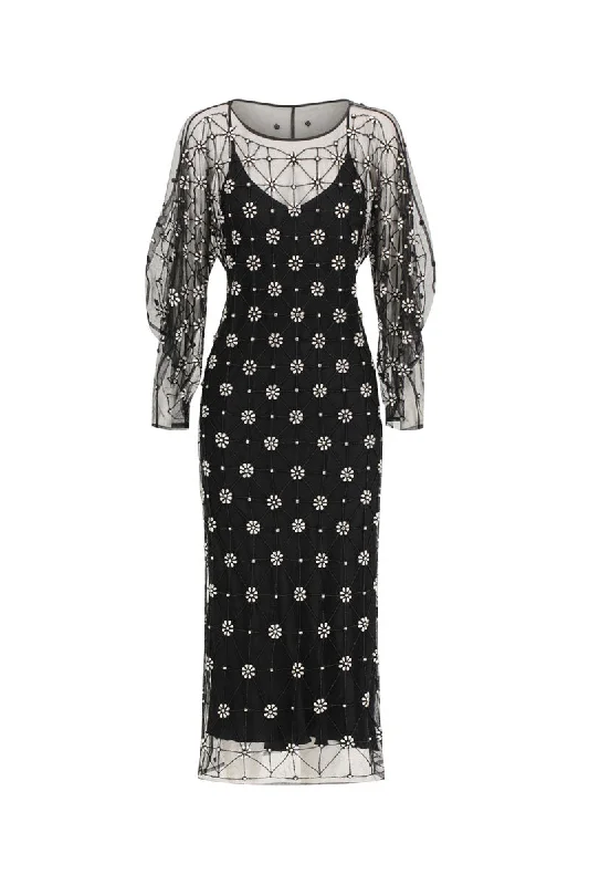 LIBA CRYSTAL TULLE DRESS IN NOIR