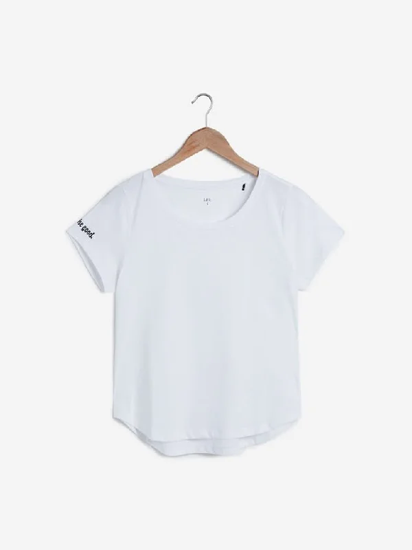 LOV White Pure Cotton T-Shirt Nylon Fabric Polyester Fabric Spandex Fabric