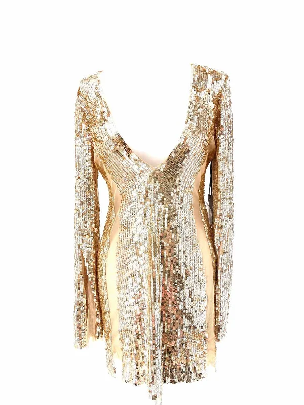Lovers + Friends Women's Gold sheath Nylon Sequined Mesh Size XS Dress
