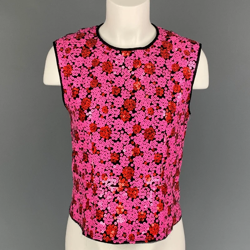 MARC JACOBS Size M Pink Black Polyester Blend Sequined Cropped Dress Top