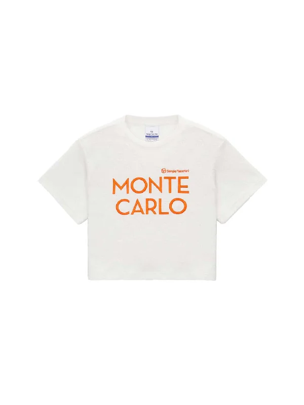 Women's Terry Jacquard Cropped T-Shirt- Off White Fitted T-Shirt Seamless Stretchy