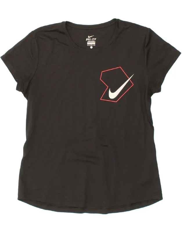 NIKE Womens Dri Fit Graphic T-Shirt Top UK 14 Large Black Polyester Rayon Fabric Velvet Fabric Corduroy Fabric