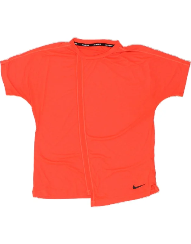 NIKE Womens Dri Fit Running T-Shirt Top UK 10 Small Orange Polyester Front Pockets Side Pockets Patch Pockets