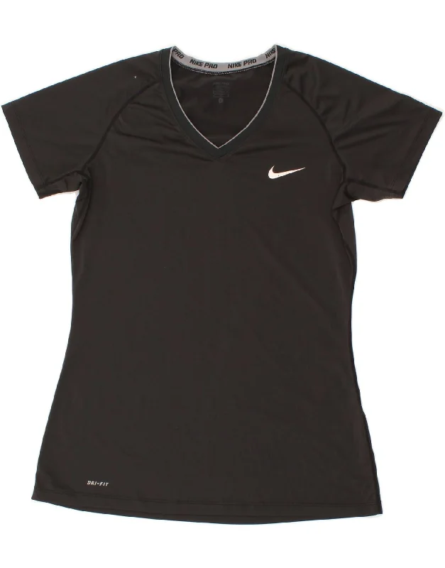NIKE Womens Dri Fit T-Shirt Top UK 14 Large Black Fitted T-Shirt Seamless Stretchy