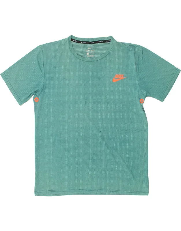 NIKE Womens Dri Fit T-Shirt Top UK 14 Large Turquoise Spotted Mesh Canvas Denim