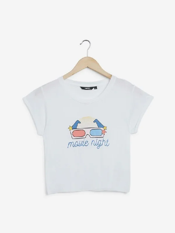 Nuon White Printed Olix Cropped T-Shirt Striped Floral Plaid