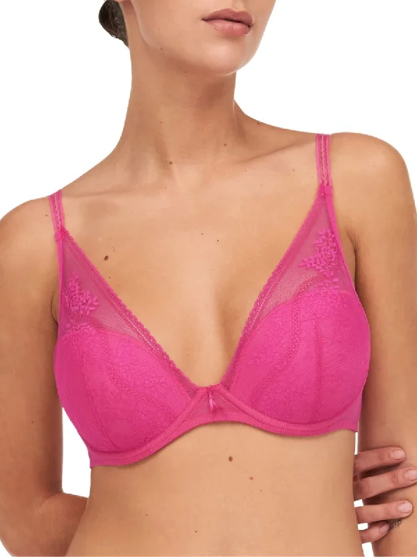 Maddie Plunge T-Shirt Bra - Fuchsia Purple Mesh Blend Leather Blend Suede Blend