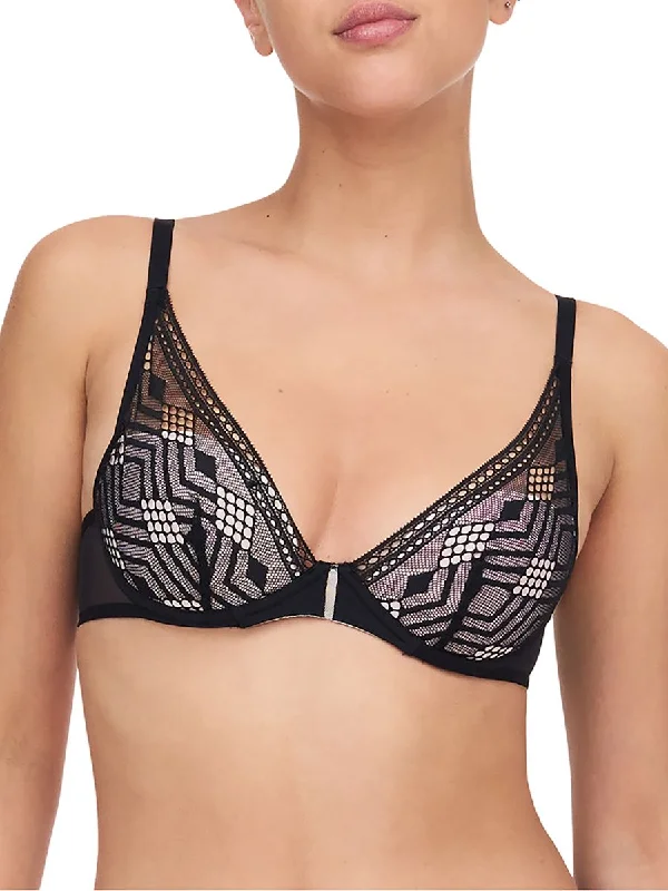 Ondine Plunge T-Shirt Bra - Black Sequined Glittery Shiny