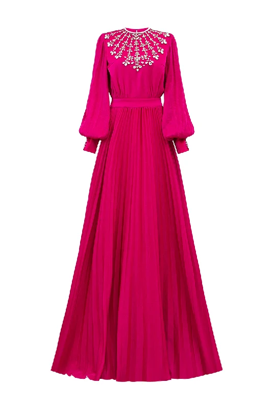 PINK PLEATING GOWN WITH BACK SLIT