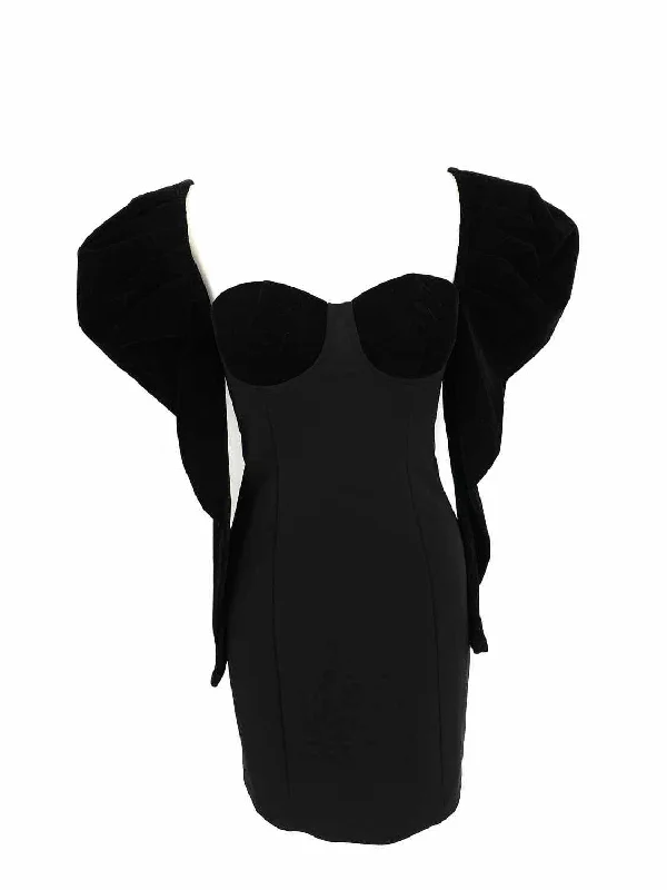 Pretty Little Thing Women's Black Long puff Sleeve Velvet Size 4 Dress