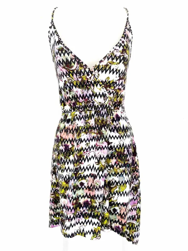 PrintEditionCRowley Women's White/Black/Purple Empire Cotton Blend Zig Zag Dress