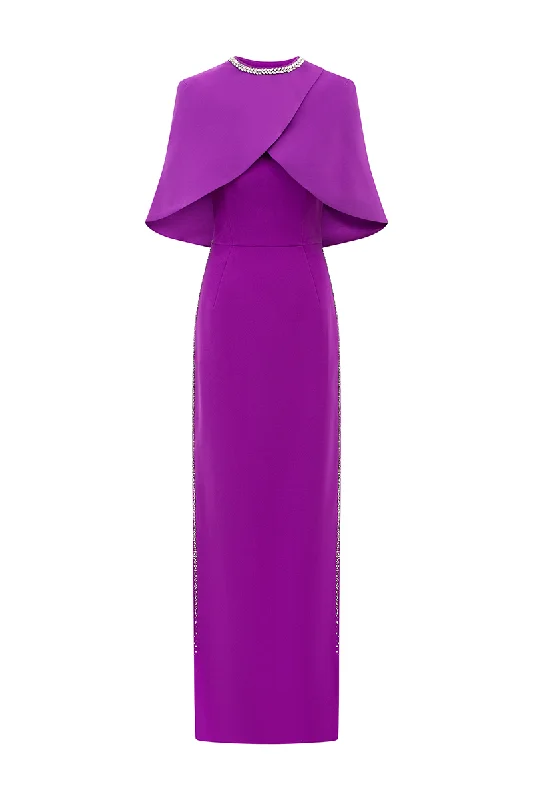PURPLE SIDES STONE EMBELLISHMENTS STRAIGHT GOWN