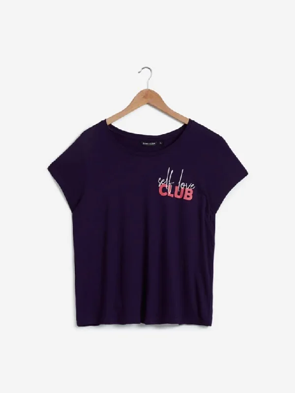 Sassy Soda Curves Navy Text Print T-Shirt Print Jacquard Patchwork