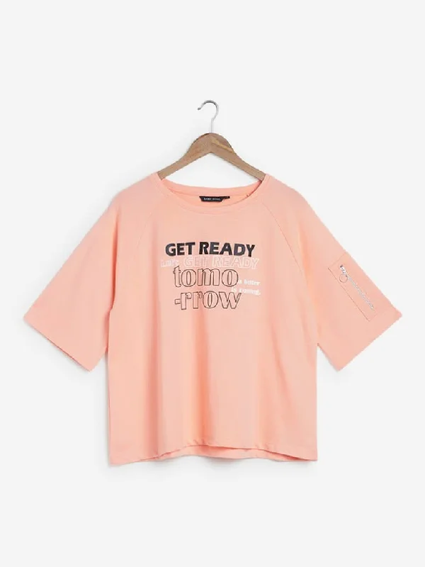 Sassy Soda Curves Peach Text Printed T-Shirt Chenille Blend Fleece Blend Nylon Blend
