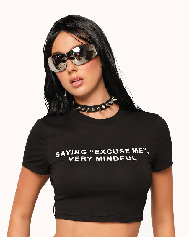 Saying Excuse Me, Very Mindful Cropped Tee Mesh Blend Leather Blend Suede Blend