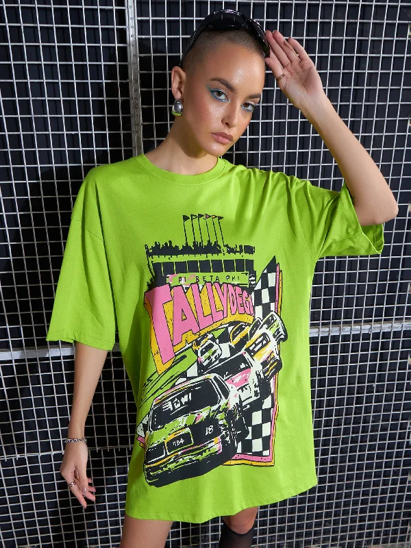 Women Green TALLYDEGA Oversized T-Shirt Dress Casual Formal Business